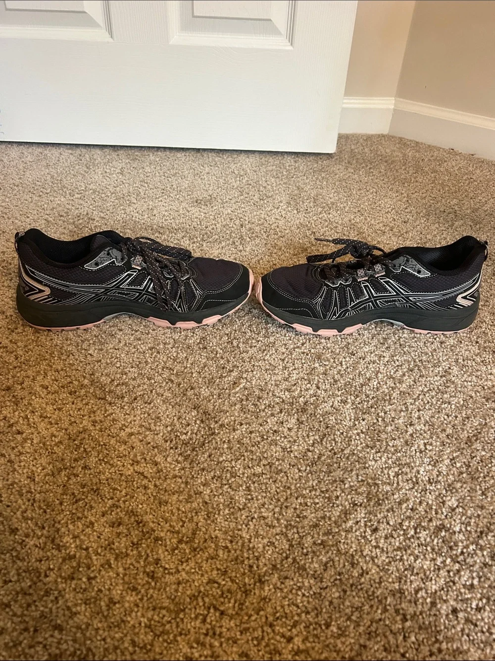 ASICS Women’s Black Athletic Running Shoes with Pink Accents